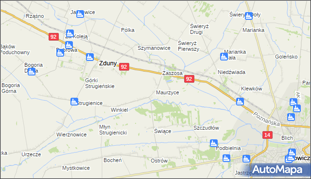 mapa Maurzyce, Maurzyce na mapie Targeo