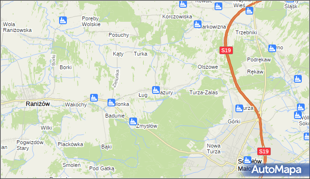 mapa Mazury gmina Raniżów, Mazury gmina Raniżów na mapie Targeo