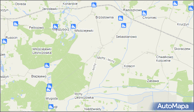mapa Mchy gmina Książ Wielkopolski, Mchy gmina Książ Wielkopolski na mapie Targeo