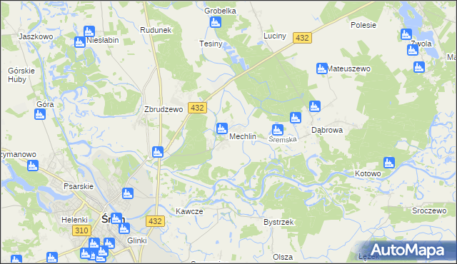 mapa Mechlin gmina Śrem, Mechlin gmina Śrem na mapie Targeo