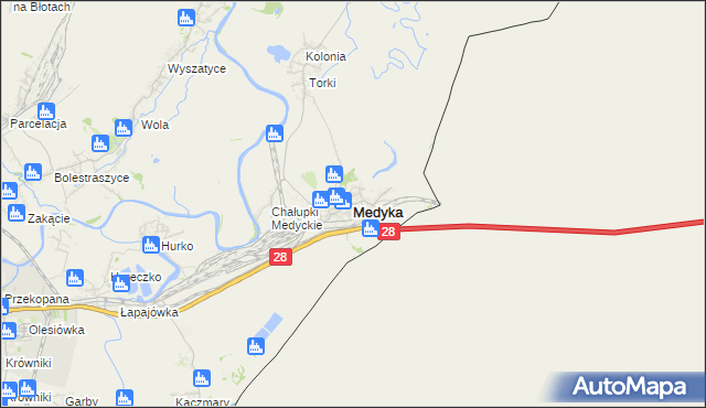 mapa Medyka, Medyka na mapie Targeo