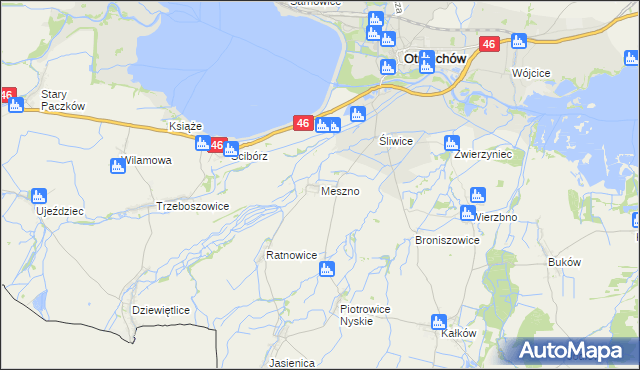 mapa Meszno gmina Otmuchów, Meszno gmina Otmuchów na mapie Targeo