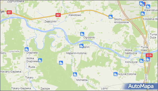 mapa Mężenin gmina Platerów, Mężenin gmina Platerów na mapie Targeo