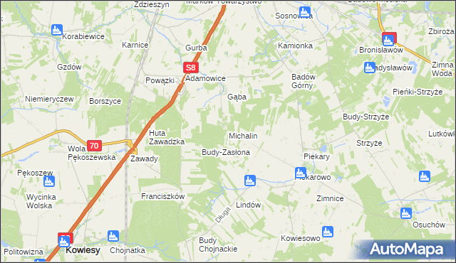 mapa Michalin gmina Mszczonów, Michalin gmina Mszczonów na mapie Targeo