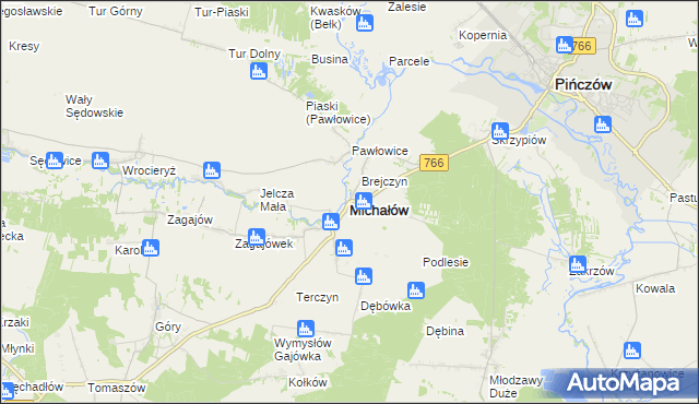 mapa Michałów powiat pińczowski, Michałów powiat pińczowski na mapie Targeo