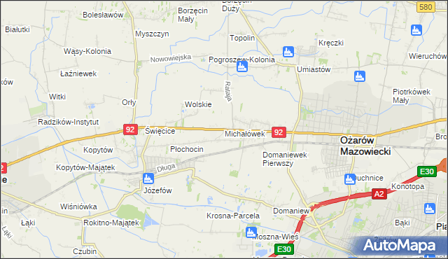 mapa Michałówek gmina Ożarów Mazowiecki, Michałówek gmina Ożarów Mazowiecki na mapie Targeo