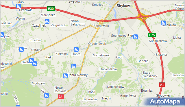 mapa Michałówek gmina Stryków, Michałówek gmina Stryków na mapie Targeo
