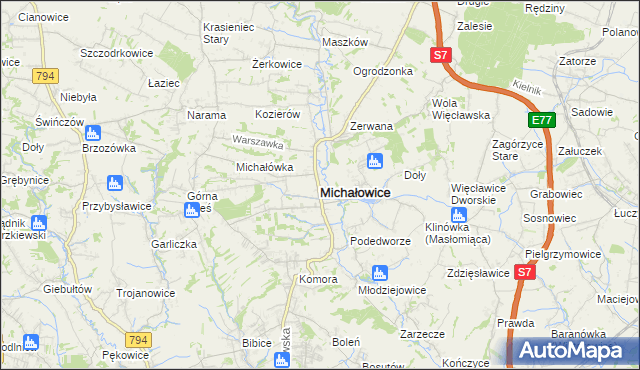 mapa Michałowice powiat krakowski, Michałowice powiat krakowski na mapie Targeo