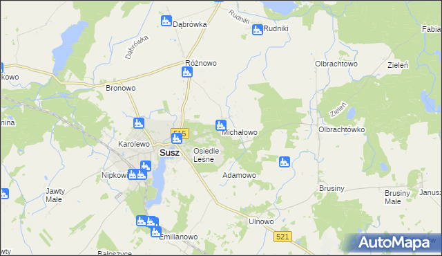 mapa Michałowo gmina Susz, Michałowo gmina Susz na mapie Targeo