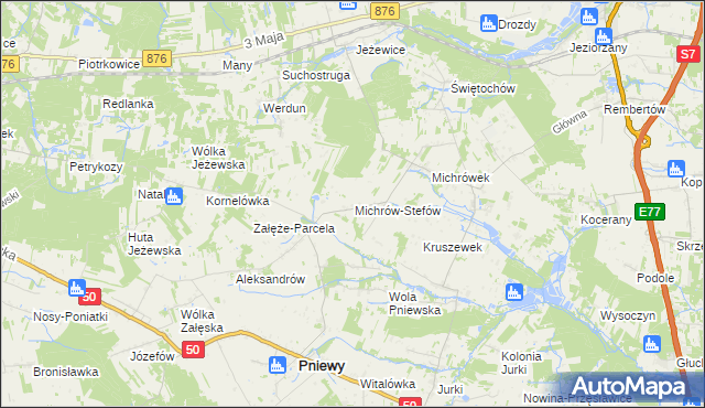 mapa Michrów-Stefów gmina Pniewy, Michrów-Stefów gmina Pniewy na mapie Targeo