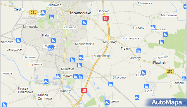 mapa Miechowice gmina Inowrocław, Miechowice gmina Inowrocław na mapie Targeo