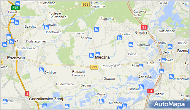mapa Miedźna, Miedźna na mapie Targeo