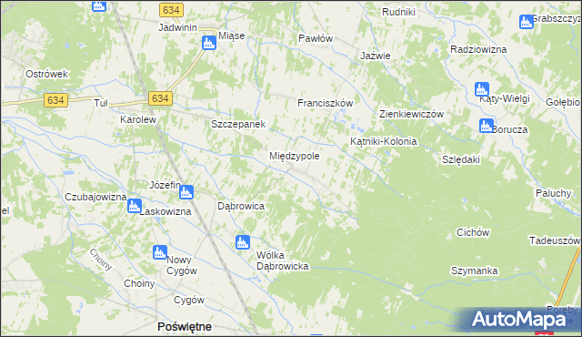 mapa Międzyleś gmina Poświętne, Międzyleś gmina Poświętne na mapie Targeo