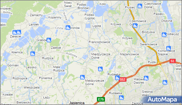 mapa Międzyrzecze Dolne, Międzyrzecze Dolne na mapie Targeo