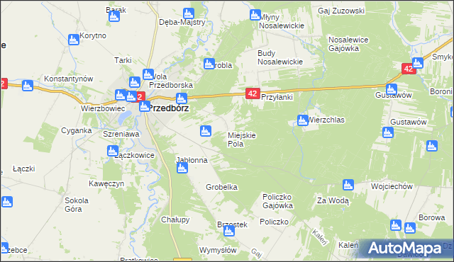 mapa Miejskie Pola, Miejskie Pola na mapie Targeo