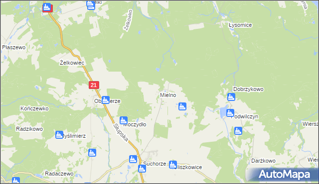 mapa Mielno gmina Dębnica Kaszubska, Mielno gmina Dębnica Kaszubska na mapie Targeo