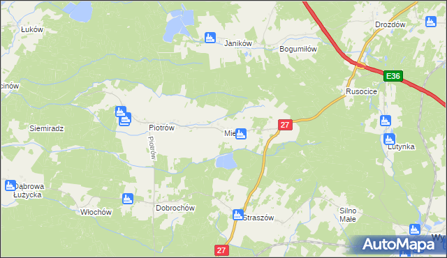 mapa Mielno gmina Przewóz, Mielno gmina Przewóz na mapie Targeo
