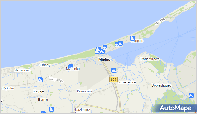 mapa Mielno powiat koszaliński, Mielno powiat koszaliński na mapie Targeo