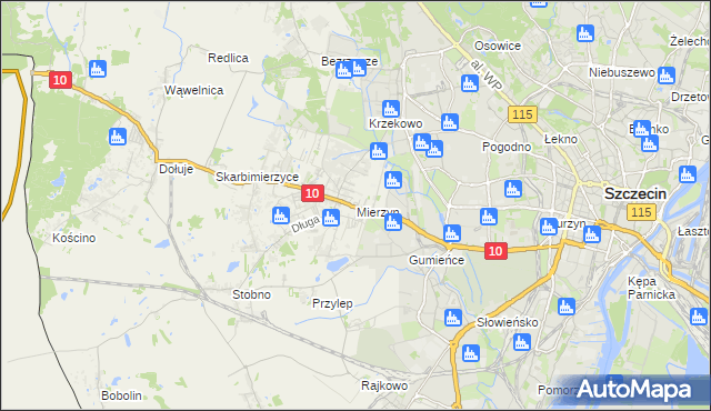 mapa Mierzyn gmina Dobra (Szczecińska), Mierzyn gmina Dobra (Szczecińska) na mapie Targeo