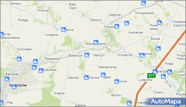 mapa Mierzyn gmina Sędziszów, Mierzyn gmina Sędziszów na mapie Targeo