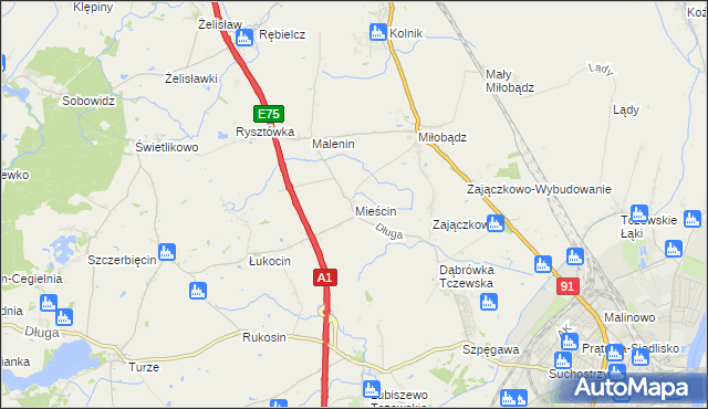 mapa Mieścin, Mieścin na mapie Targeo