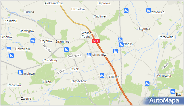 mapa Mieszków gmina Jarocin, Mieszków gmina Jarocin na mapie Targeo
