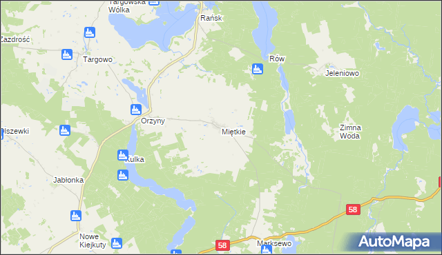 mapa Miętkie gmina Dźwierzuty, Miętkie gmina Dźwierzuty na mapie Targeo