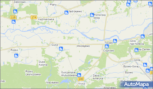 mapa Mikołajewo gmina Czarnków, Mikołajewo gmina Czarnków na mapie Targeo