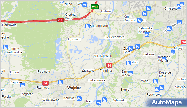 mapa Mikołajowice gmina Wierzchosławice, Mikołajowice gmina Wierzchosławice na mapie Targeo