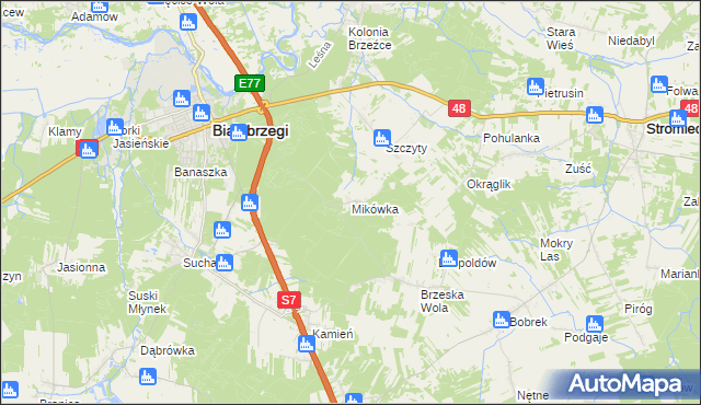 mapa Mikówka gmina Białobrzegi, Mikówka gmina Białobrzegi na mapie Targeo