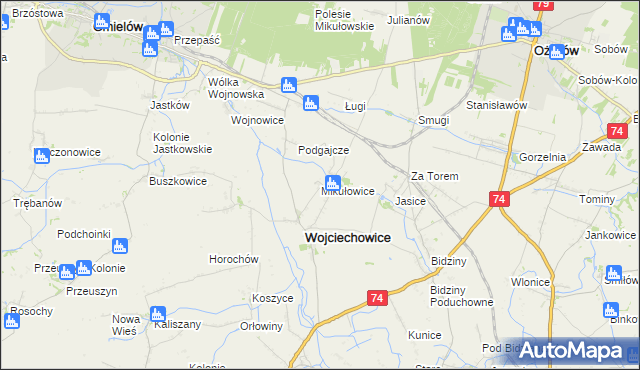 mapa Mikułowice gmina Wojciechowice, Mikułowice gmina Wojciechowice na mapie Targeo