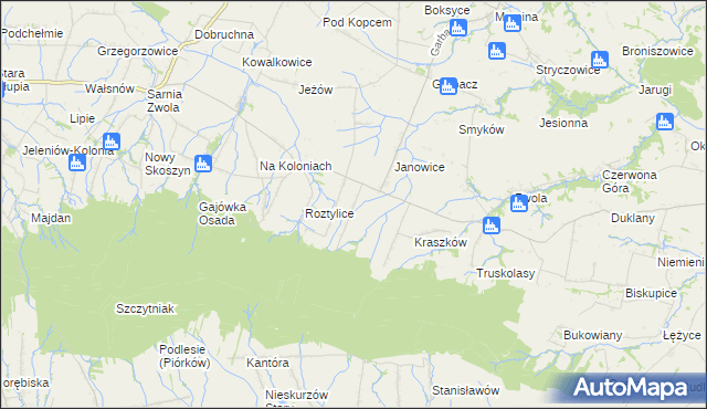 mapa Milejowice gmina Waśniów, Milejowice gmina Waśniów na mapie Targeo