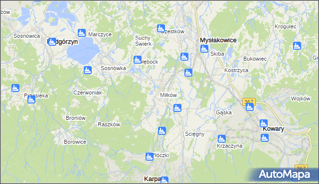 mapa Miłków gmina Podgórzyn, Miłków gmina Podgórzyn na mapie Targeo