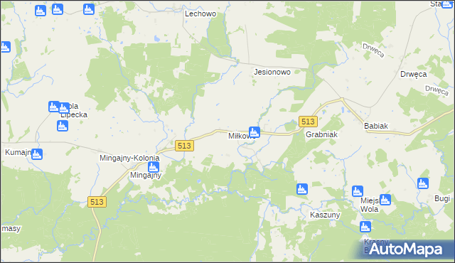 mapa Miłkowo gmina Orneta, Miłkowo gmina Orneta na mapie Targeo