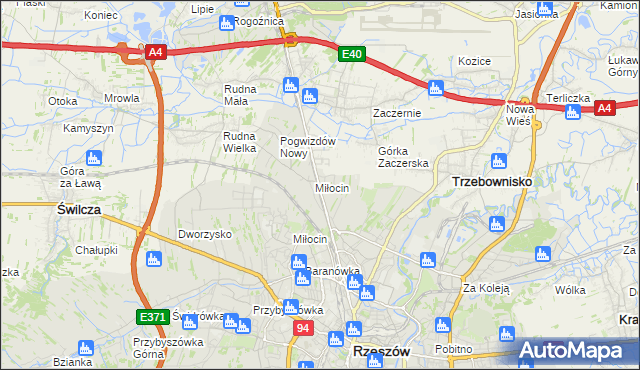mapa Miłocin gmina Głogów Małopolski, Miłocin gmina Głogów Małopolski na mapie Targeo