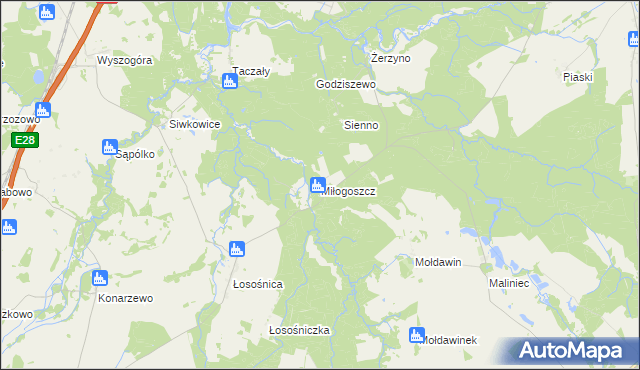 mapa Miłogoszcz gmina Resko, Miłogoszcz gmina Resko na mapie Targeo