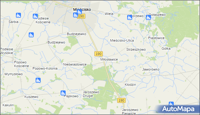 mapa Miłosławice gmina Mieścisko, Miłosławice gmina Mieścisko na mapie Targeo