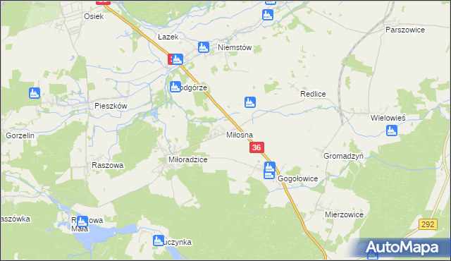 mapa Miłosna gmina Lubin, Miłosna gmina Lubin na mapie Targeo