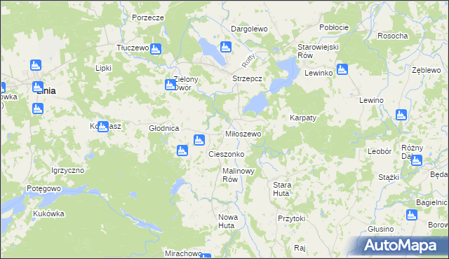 mapa Miłoszewo, Miłoszewo na mapie Targeo