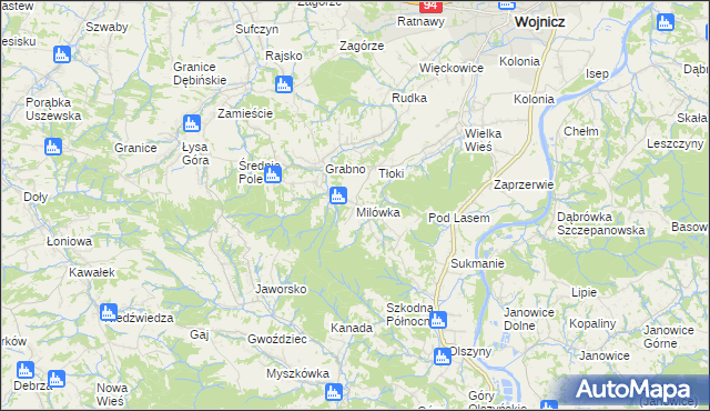 mapa Milówka gmina Wojnicz, Milówka gmina Wojnicz na mapie Targeo