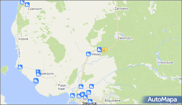 mapa Miłowo gmina Stepnica, Miłowo gmina Stepnica na mapie Targeo