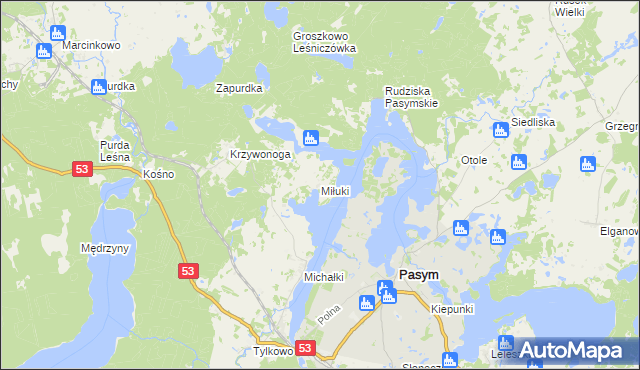 mapa Miłuki gmina Pasym, Miłuki gmina Pasym na mapie Targeo