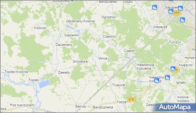 mapa Mińce, Mińce na mapie Targeo