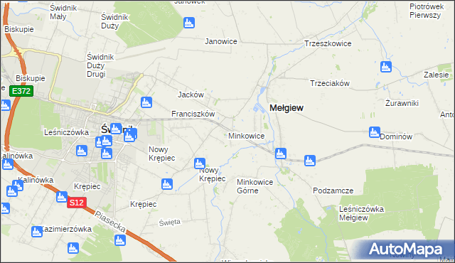 mapa Minkowice gmina Mełgiew, Minkowice gmina Mełgiew na mapie Targeo