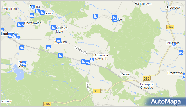 mapa Minkowice Oławskie, Minkowice Oławskie na mapie Targeo