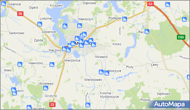mapa Mirawno, Mirawno na mapie Targeo