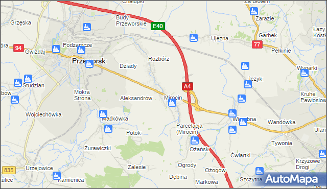 mapa Mirocin, Mirocin na mapie Targeo