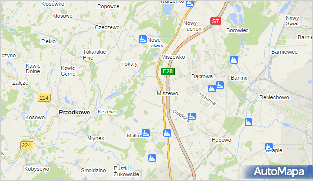 mapa Miszewo gmina Żukowo, Miszewo gmina Żukowo na mapie Targeo