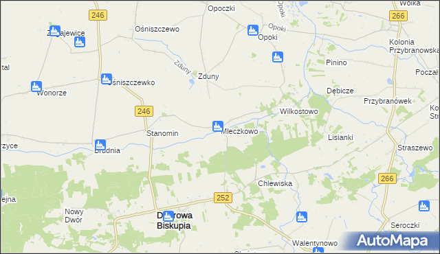 mapa Mleczkowo gmina Dąbrowa Biskupia, Mleczkowo gmina Dąbrowa Biskupia na mapie Targeo