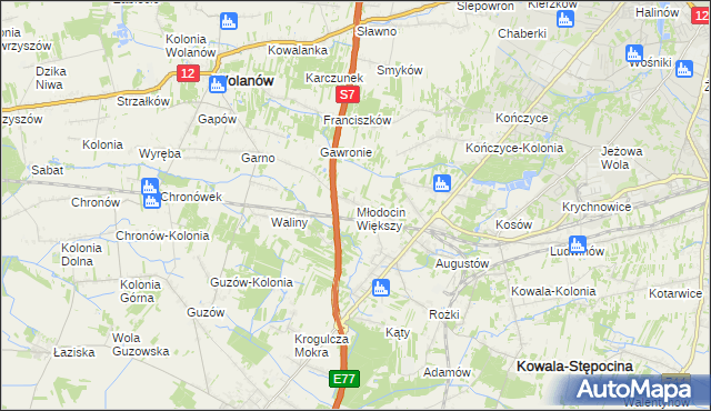 mapa Młodocin Większy, Młodocin Większy na mapie Targeo